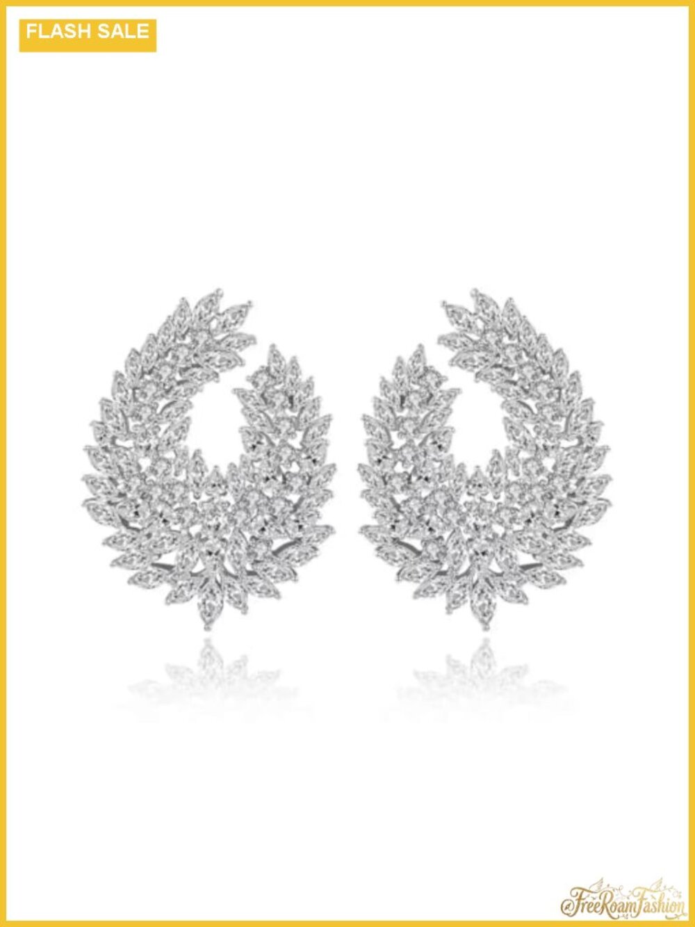 Silver Plated Cubic Zirconia Leaf Dangle Drop Earrings Wedding Bridal